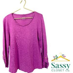 Chico’s Ultimate Tee Fuchsia Long Sleeve Roll‑Tab Top Women’s M EUC